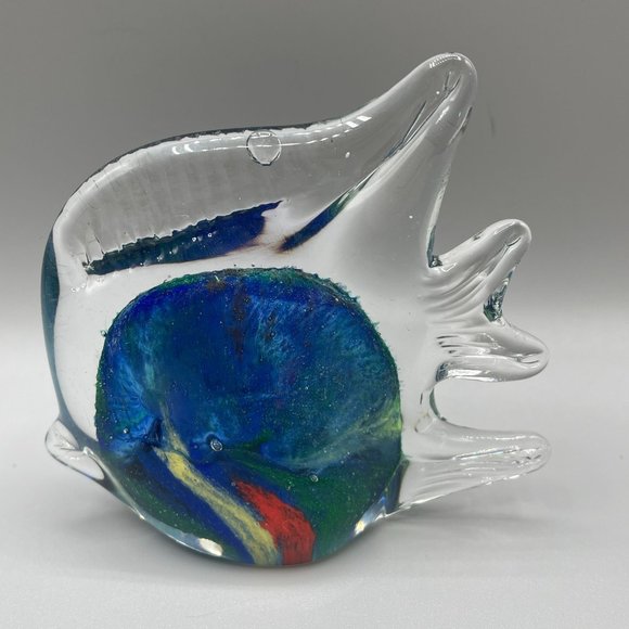 Tropical Angel Fish Paperweight Art Glass Hand Blown Murano Style 4" Tall - Picture 2 of 10